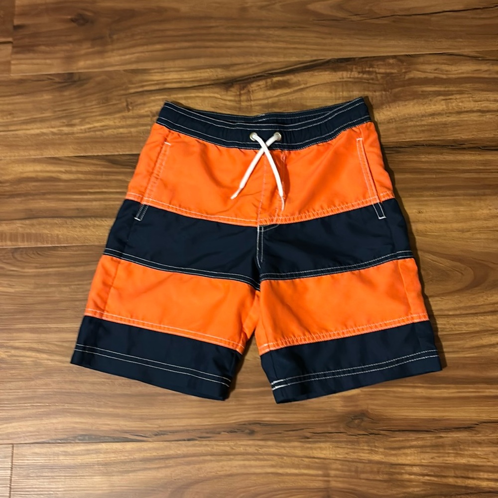 Hanna Andersson Boy’s Orange & Blue Striped Swim Trunks. Bathing Suit. 5. 5T.